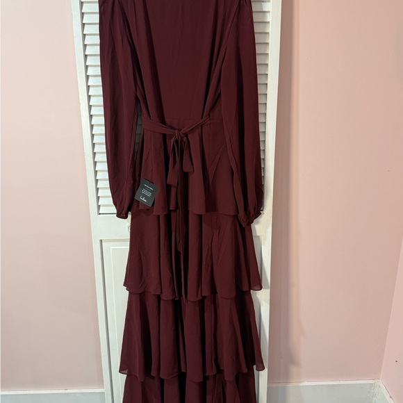 Marvelous Grace Plum Long Sleeve Tiered Wrap Maxi Dress - Picture 8 of 9